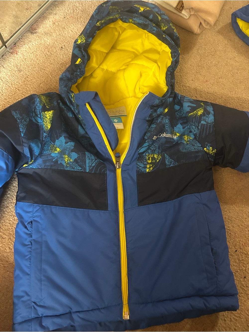 Columbia Blue & Yellow Kids Puffer Coat with Hood 4T